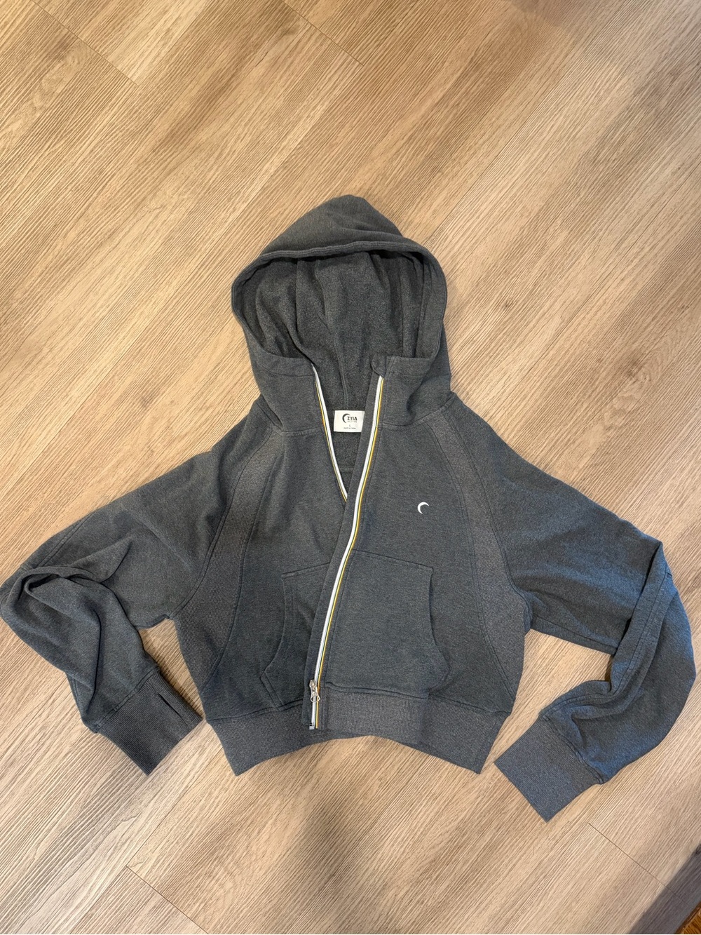 Crop Zip Hoodie in Charcoal - Womens